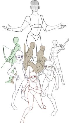 a line drawing of different poses and body shapes