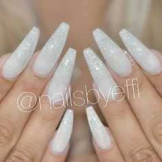 White Pearl with Diamond💕 nailsbyeffi Pearl nails, Fancy nails, White glitter nails Pearl White Nails, Clear Glitter Nails, Sparkle Nail Designs, Glitter Gradient Nails, Shiny Nails Designs, Pearl Nail Art, Glitter Nails Acrylic, White Glitter Nails, White Acrylic Nails