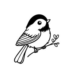 a black and white drawing of a bird on a branch