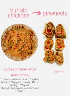 an image of different types of food on a plate and in the middle one is chicken pinwheels