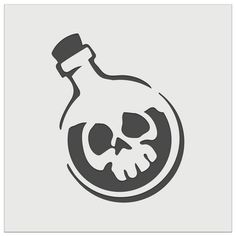 a bottle with a skull in it on a gray background, which is also used as a logo