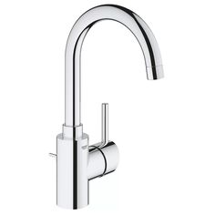 the chrome faucet is shown in this image, it has an angled spout and