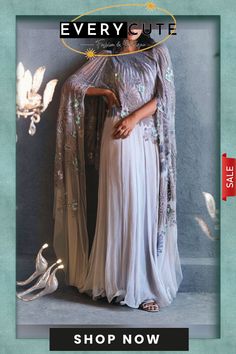 Three-dimensional Embroidered Organza Maxi Dress Embroidered Evening Dress With Cape Sleeves, Evening Dress With Embroidery And Cape Sleeves, Evening Dress With Embroidered Cape Sleeves, Reception Dress With Embroidered Sleeves, Evening Dresses With Resham Embroidery And Cape Sleeves, Festive Reception Dress With Embroidered Sleeves, Fitted Dress With Embroidered Sleeves For Reception, Festive A-line Dress With Floral Embroidery, Anarkali Floor-length Dress With Embroidered Sleeves