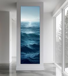 an ocean scene with blue waves on the water