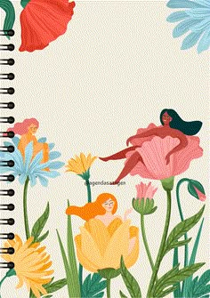 a spiral notebook with flowers and an image of a woman in the middle of it