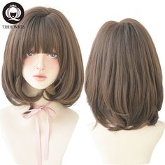 Bangs For Kids, Black Short Bob, Bob Pendek, Style Bob, Kawaii Wigs, Bangs Wig, Wigs Short, Ombre Brown, Ombre Pink