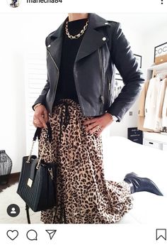 Leopard Outfits, Stylish Outfits For Women Over 50, Leopard Print Skirt, Leopard Fashion, Leather Jacket Outfits, Chic Outfits