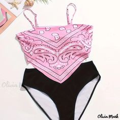 Olivia Mark - Conjunto de bikini boho para mujer: Paisley Imprimir Hanky Hem Sujetador & Conjunto de traje de baño Panty Sólido Plus Size Boho, Southern Outfits, Hanky Hem, Swimsuit Design, Cute Bathing Suits, Styl Boho, Cute Swimsuits