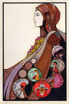 a drawing of a woman's face surrounded by buttons