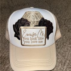 Brand New, Excuse Me You Look Like You Love Me Tan Hat Women’s Excuse Me You Look Like You Love Me, Boutique Hats, Custom New Era Hats, Hat Bar, Tan Hat, New Era Hats, Hat Patches, Bach Party, Hat Women