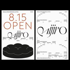 two posters with the words open and niro written in different font styles on them