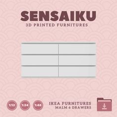 This listing is for miniature furniture. Actual sized object can be obtained in IKEA Website Name: Malm 6 Drawer Dresser Manufacturer - IKEA Recommended Printer: Resin 3d Printer Series: Furniture Designers Series Scale: 1:12, 1:24 & 1:48 Ikea Malm 6 Drawer Dresser: A 3D Printable Miniature for Your Projects Are you a miniature enthusiast or a collector of tiny furniture models? The iconic Ikea Malm 6 Drawer Dresser has been specially designed for 3D printing at three popular miniature scales: 1:12, 1:24, and 1:48. Whether you're building a dollhouse, creating dioramas, or simply want to add a touch of modern style to your miniature collection, this file offers the perfect opportunity to bring the beloved Ikea design to life. This 3D printable model captures the sleek, simple aesthetics of Malm 6 Drawer Dresser, Ikea Malm 6 Drawer Dresser, Ikea Malm 6, Dresser Ikea, 3d Printed Furniture, Ikea Design, Ikea Website, Fdm Printer, Dollhouse Bedroom