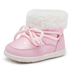 Snuggly Warmth: Baby's Winter Boots Pink Round Toe Booties For Winter, Casual Pink Non-slip Booties, Pink Non-slip Round Toe Booties, Casual Pink Winter Booties, Cute Non-slip Winter Boots, Winter Booties With Soft Sole And Round Toe, Winter Round Toe Booties With Soft Sole, Warm Winter Booties With Round Toe, Winter Boots With Soft Sole And Round Toe