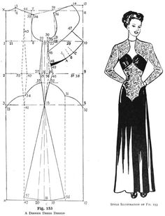 an old fashion sewing pattern for a woman's evening dress, from the early 20th century