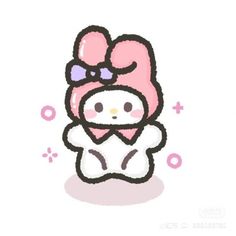 a drawing of a hello kitty holding a teddy bear wearing a pink bow on her head