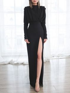 Summer Fashion Dress Turtleneck Pullover Slit Dresses – Angelfernanda High Neck Sweater Dress, Maxi Dress Outfit, Dress Cake, Women Long Sleeve Dress, Summer Fashion Dresses, Looks Street Style, High Neck Sweater, Split Dress, Maxi Skirts