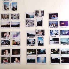 several polaroid photographs are arranged on a wall