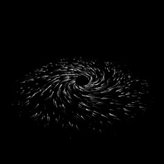 a black and white photo of a spiral in the night sky with stars coming out