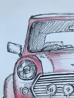 a drawing of a car with the hood up