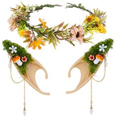 PRICES MAY VARY. [Mushroom Elf Ears]: Our Forest Fairy Ears and Butterfly Flower Crown are 100% handcrafted and durable, With its superior material, light and durable, this exquisite elf mushroom earrings offer you a comfortable wearing experience. These fantasy forest elf ears are suitable for everyone who looks for beauty [Mushroom Fairy Ears]: These gorgeous mushroom elf ears are extremely luxurious looking and beautifully accents virtually any style. And can provide a fantasy fairy-like atmo Homemade Elf Ears, Forest Fairy Headpiece, Green Mushroom Hat, Forest Fae Costume, Mushroom Fairy Costume, Fairycore Cosplay, Mushroom Crown, Flower Fairy Costume, Flower Crown Fairy