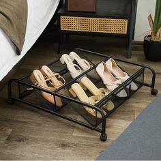 This under the bed black rolling shoe rack can store extra shoes with ease. Convenient plastic casters allow easy access rolling your stored shoes from under the bed. Made from nylon mesh and plastic, this shoe rack will meet your long-term storage needs and keep your favorite shoes convenient and at hand. | Under The Bed Rolling Shoe Rack, Black, Metal Led Candle Decor, Shoes Rack, Hardware Storage, Bed Black, Curtain Room, Cross Wall Decor, Bathroom Rugs And Mats, Kids Curtains, Cleaning Storage