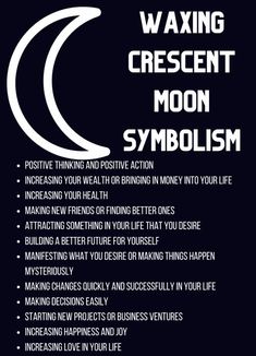 Waxing Crescent Manifestation, Waxing Moon Meaning, Crescent Moon Symbolism, Waxing Crescent Moon Affirmation, Waxing Moon Affirmations, Waxing Crescent Moon Spells, Cresent Moon Tattoo Meaning, Waxing Crescent Moon Rituals