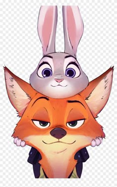 the fox and the rabbit are looking into each other's eyes, while one is wearing