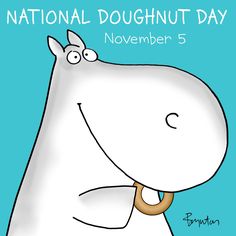 a cartoon hippo with a ring around its neck and the words national doughnut day written on it