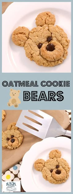 two pictures of cookies with chocolate chips on them and the words, catnip cookie bears