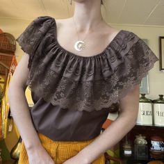 70s vintage brown square dancing blouse

Elastic lace open neckline. Poly cotton material. 

Best for size M-L

Modeled on 5’6 size S Vintage Tops For Women, 70s Models, Brown Square, Square Dancing, Elastic Laces, 70s Vintage, Cotton Blouses, Vintage Brown, Tops For Women