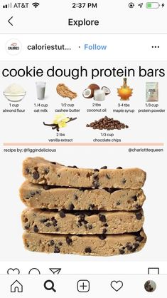 an iphone screen showing the recipe for cookie dough protein bars