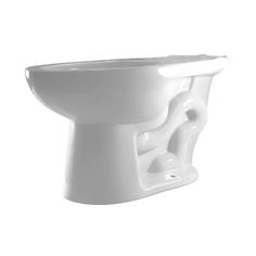 a white porcelain toilet bowl with the lid up and an open seat on it's side