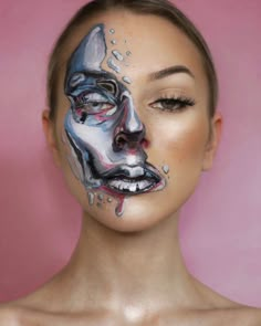 Facial Makeup Art, Distortion Makeup, 3d Makeup Art, Make Up Artistique, Makeup Art Face Inspiration, Surrealism Makeup, Art Inspired Makeup, Creative Face Paint, Abstract Makeup Art