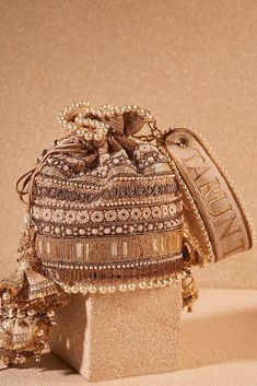 Mocha Mousse - Pantone Color Of The Year 2025 - ShaadiWish Rock Crystal Necklace, French Knot Embroidery, Indian Accessories, Beaded Clutch Bag, Potli Bag, Ethnic Bag, Embroidered Handbag