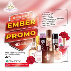 an advertisement for the new perfume brand ember promo, which is now available in stores