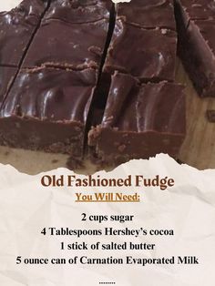 old fashioned fudge you will need 2 cups sugar 4 tablespoos hersey's cocoa