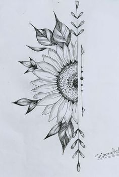 Boho tattoo Tattoo Western, Tattoos Sunflower, 42 Tattoo, Boho Tattoos, Sunflower Drawing, Western Tattoos, Tattoo Design Book, Sunflower Tattoo Design