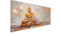 a painting of a buddha statue sitting on top of a table