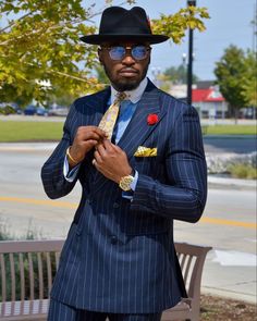 Hat Styles Men, Colorful Suits, Dapper Men Outfits, Blue Pinstripe Suit, Gentleman Fashion, Dapper Mens Fashion, African Shirts For Men, Man Dressing Style, Hat Styles