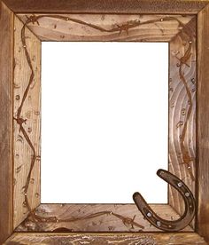 a wooden frame with a horse shoe in it