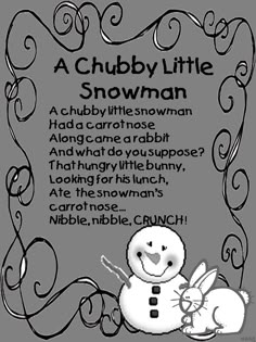 a snowman poem with an image of a bunny in the corner and text that reads,