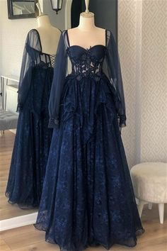 Fairy Homecoming Dress, Navy Blue Party Dress, Navy Blue Prom Dresses, Dress Fairy, Fall Wedding Guest, Fall Wedding Guest Dress, Blue Party Dress, Long Sleeve Prom, Blue Evening Dresses