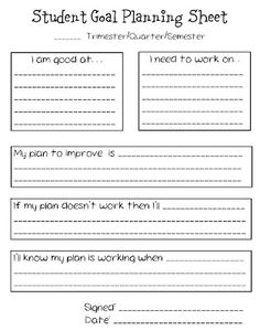 the student goal planning sheet is shown in black and white, with text on it