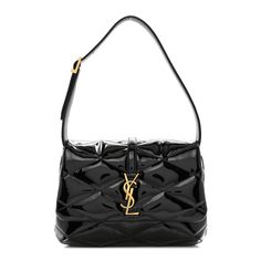 This is an authentic SAINT LAURENT Patent Quilted Le 57 Diamond Shoulder Bag in Black. This elegant shoulder bag is crafted of quilted patent leather in black. The bag features aged gold hardware, diamond quilting, an adjustable leather shoulder strap, and a YSL emblem on the front flap. The flap opens to a black suede interior with a flat pocket. Shoulder Bag Black, Black Suede, Gold Hardware, Patent Leather, Saint Laurent, Quilting, Shoulder Strap, Shoulder Bag, Leather