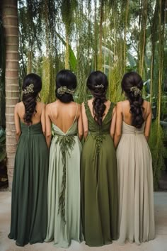 Relaxed Bridesmaid Dresses, Lakeside Wedding Bridesmaid Dresses, Green Shades Dress, Brides Made Colors, Green And Gold Wedding Bridesmaids, Forest Themed Bridesmaid Dresses, Sage Green And Caramel Wedding, Earth Tone Bridesmaid Dresses Spring, Green Bridesmaid Dresses Palette