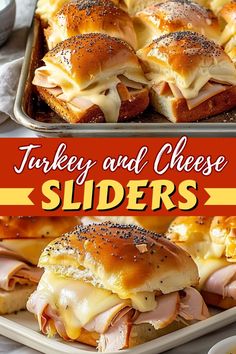 turkey and cheese sliders with melted cheese on the buns are ready to be eaten