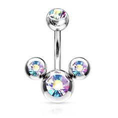 PRICES MAY VARY. STYLE: CZ Triple Bubble Navel Belly Button Ring MATERIAL: 316L stainless steel and cubic zirconia crystals GAUGE/BAR THICKNESS: 14GA (1.6mm) BARBELL LENGTH: 3/8" (10mm) AVAILABLE IN: Aurora Borealis, Clear, Green, Pink, Aqua, Red, or Purple Crystal Gauges, Mickey Earrings, Bellybutton Piercings, Belly Bars, Piercing Shop, Navel Ring, Titanium Jewelry, Body Jewelry Piercing, Bar Studs