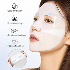 Bio-collagen deep hydrating mask maximizes skin penetration and absorption. Reduces enlarged pores, improves skin elasticity and visibly smooths fine lines and wrinkles Collagen Face Mask, Night Mask, Enlarged Pores, Hydrating Mask, Aesthetic Iphone, Skin Elasticity, Body Skin