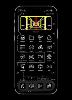 an image of a cell phone with different icons on the screen and lines going through it