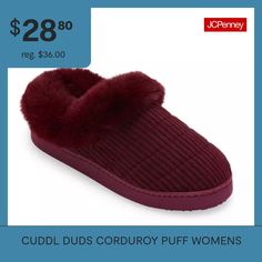 Features: Memory FoamBase Material: 100% PolyesterUpper/Outer Base Material: 100% PolyesterShoe Lining Material: PolyesterSole Material Content: 100% PolyesterCare: Spot CleanCountry of Origin: Imported Clog Slippers, Cuddl Duds, Wine Color, Wine Colored, Faux Fur Collar, Womens Clogs, Comforters Cozy, Windsor, Memory Foam